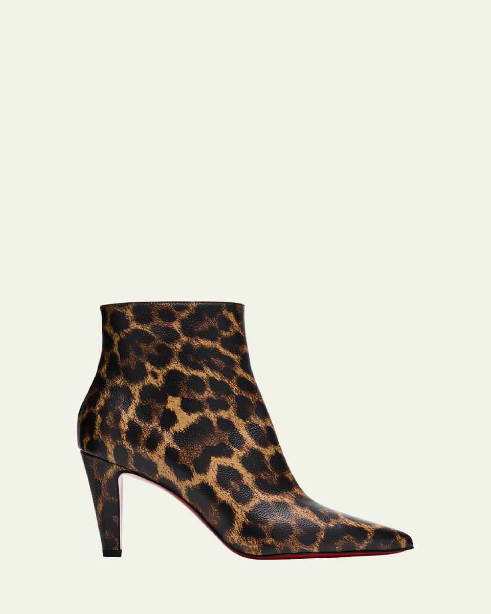 Vibella Red-Sole Leopard-Print Leather Booties